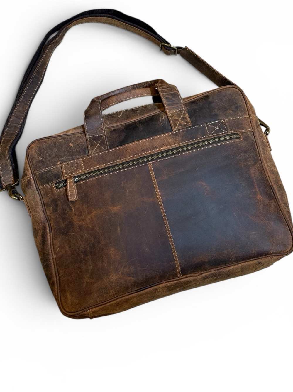 18-Inch Buffalo Leather Briefcase – Distressed Brown Laptop School Messenger Bag - Picture 2 of 16